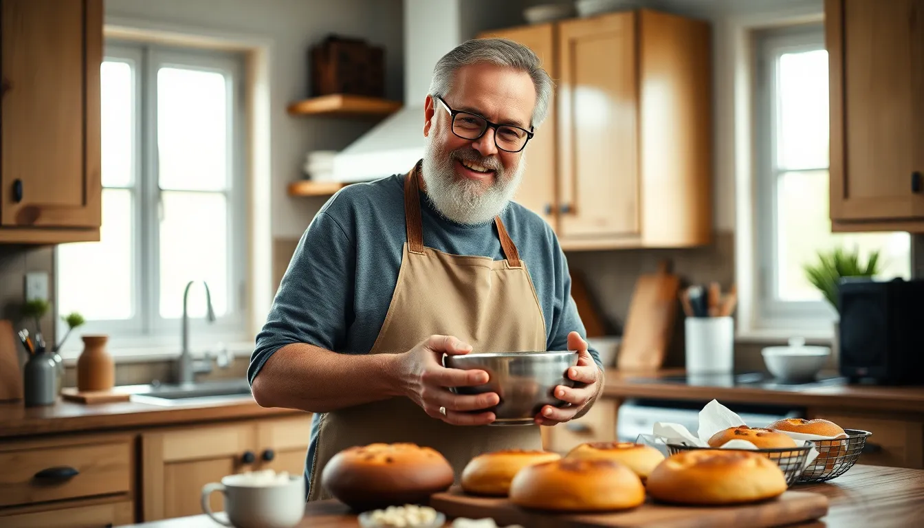 Senior Man Baking in Cozy Kitchen