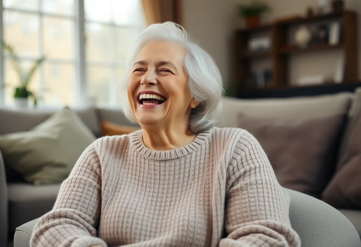 Senior Woman Laughing in Living Room