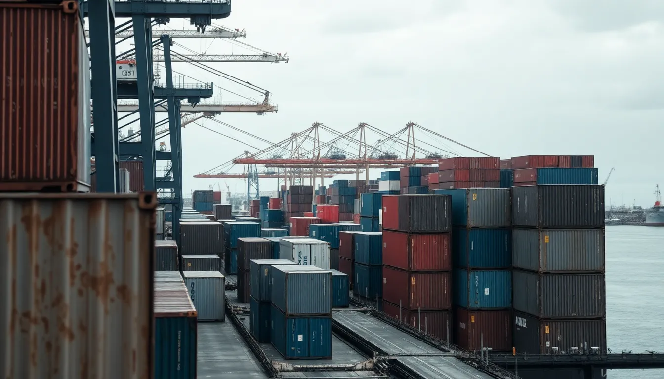 Busy Shipping Port with Cargo Containers
