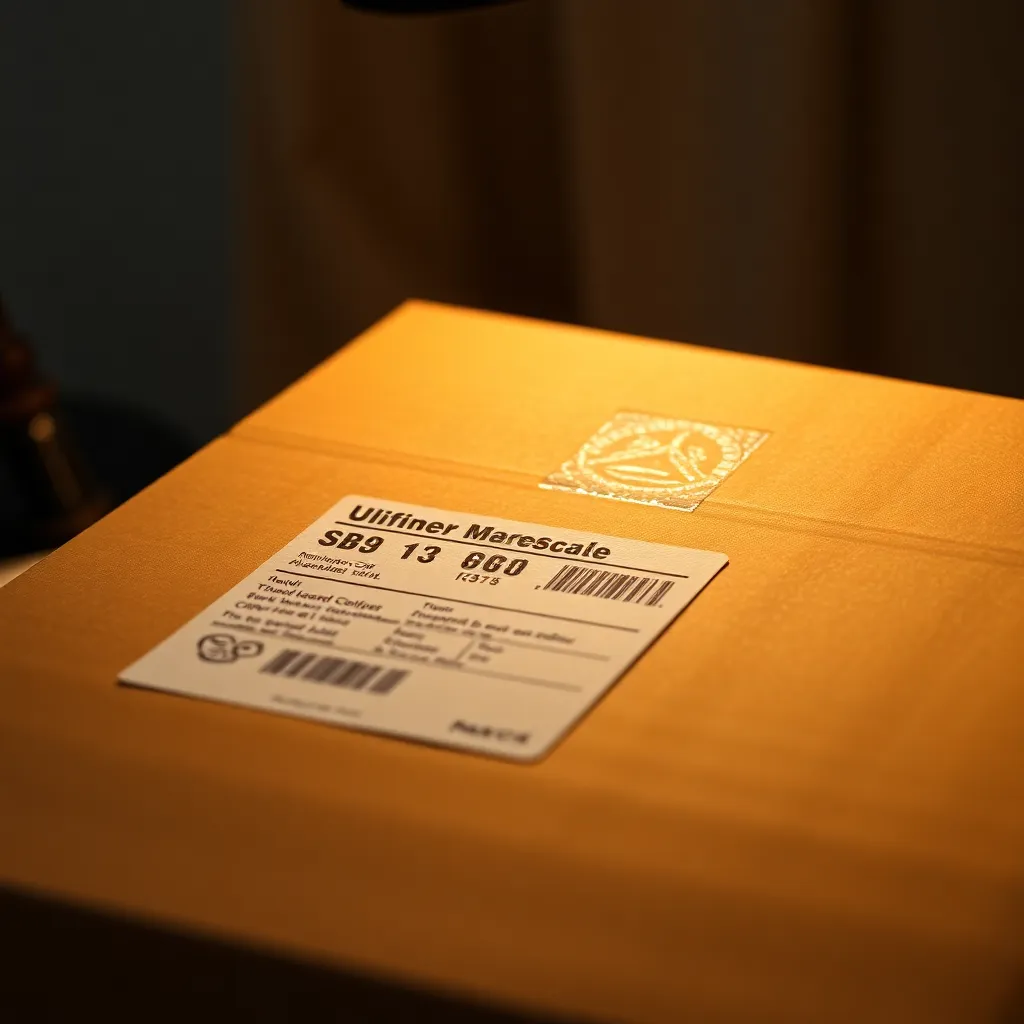 Close-Up of Shipping Label on Cardboard Box