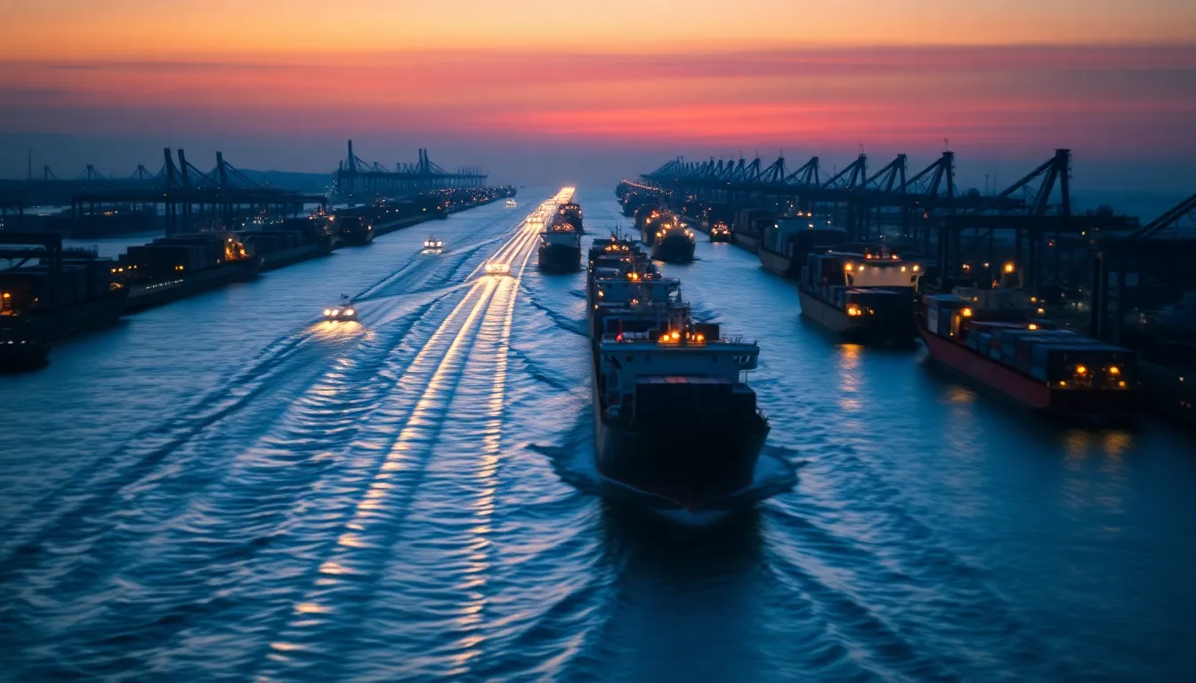 Long Exposure of Shipping Lane at Dusk