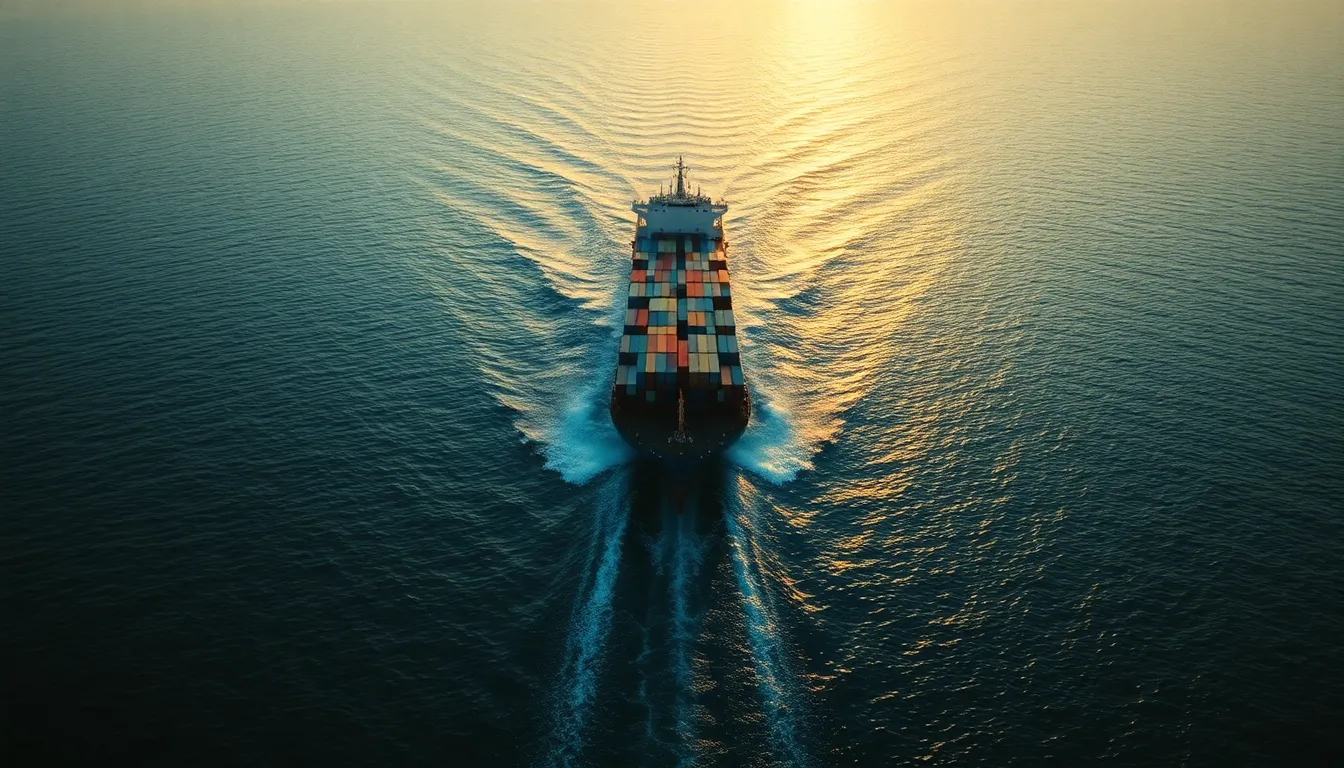 Aerial View of Container Ship at Golden Hour