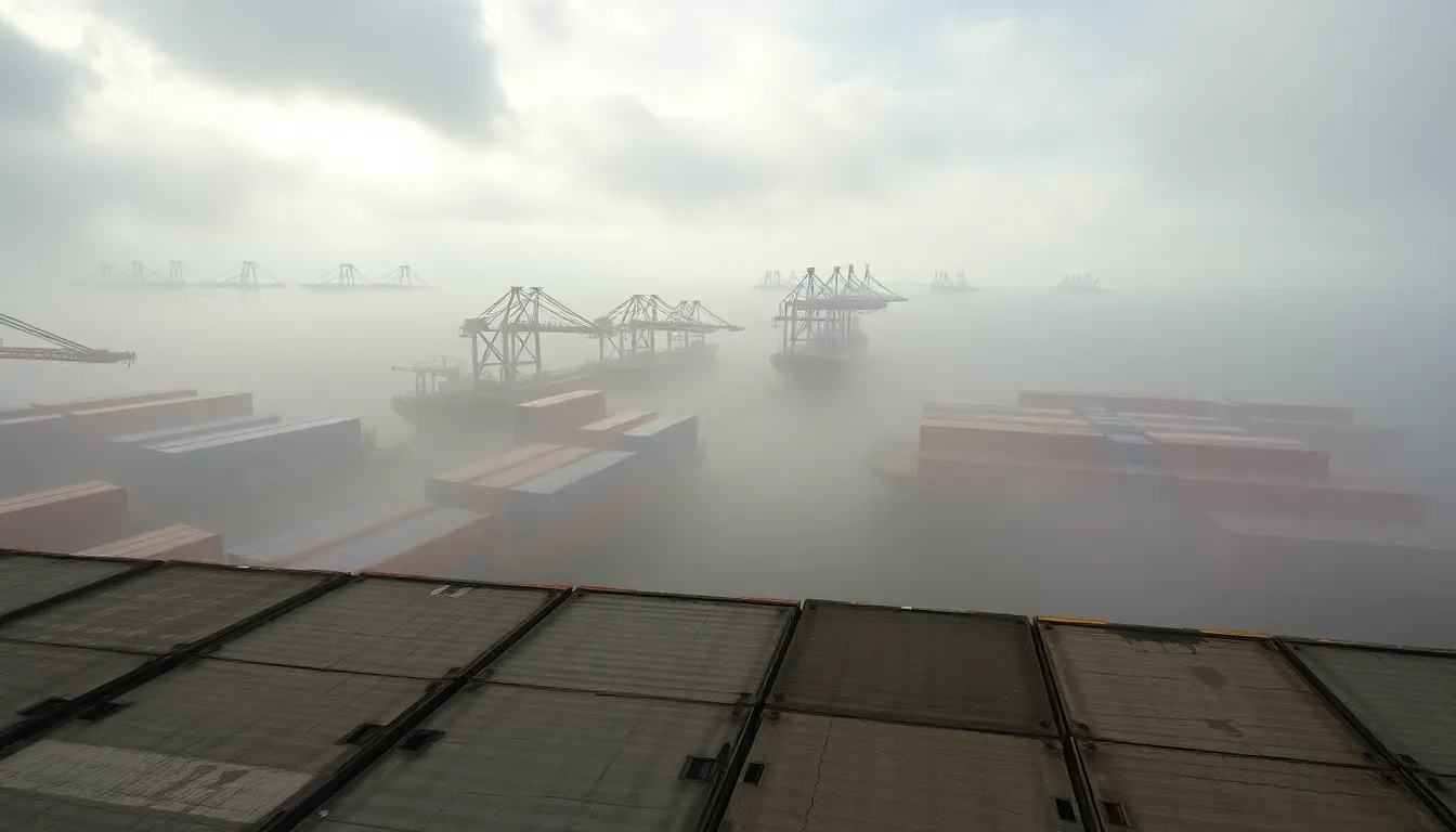 Foggy Morning at Shipping Port