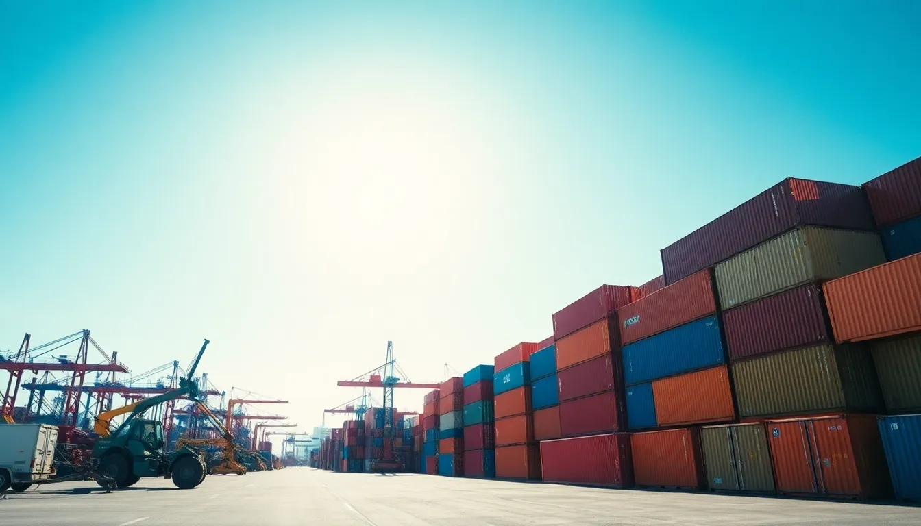 Bustling Shipping Yard Under Blue Sky