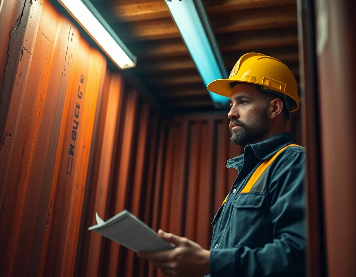 Close-Up of Worker in Shipping Container