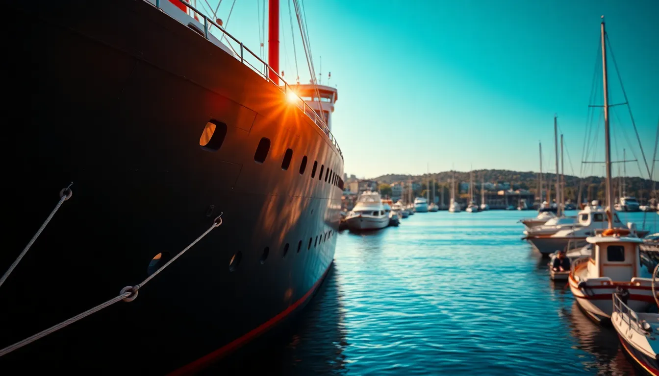 Cargo Ship Docking in a Vibrant Marina