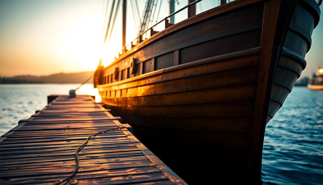 Warm Golden Hour Ship at Dock