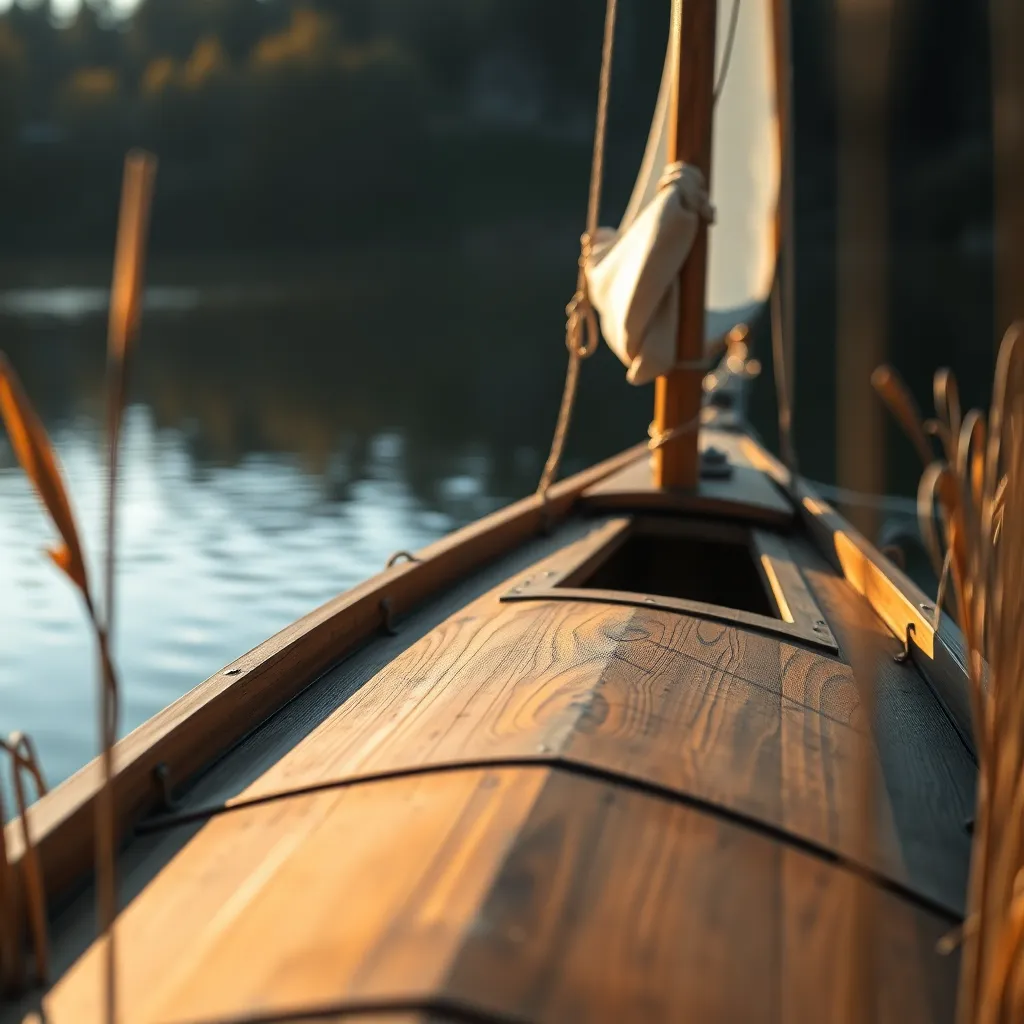 Vintage Wooden Sailboat at Tranquil Lake