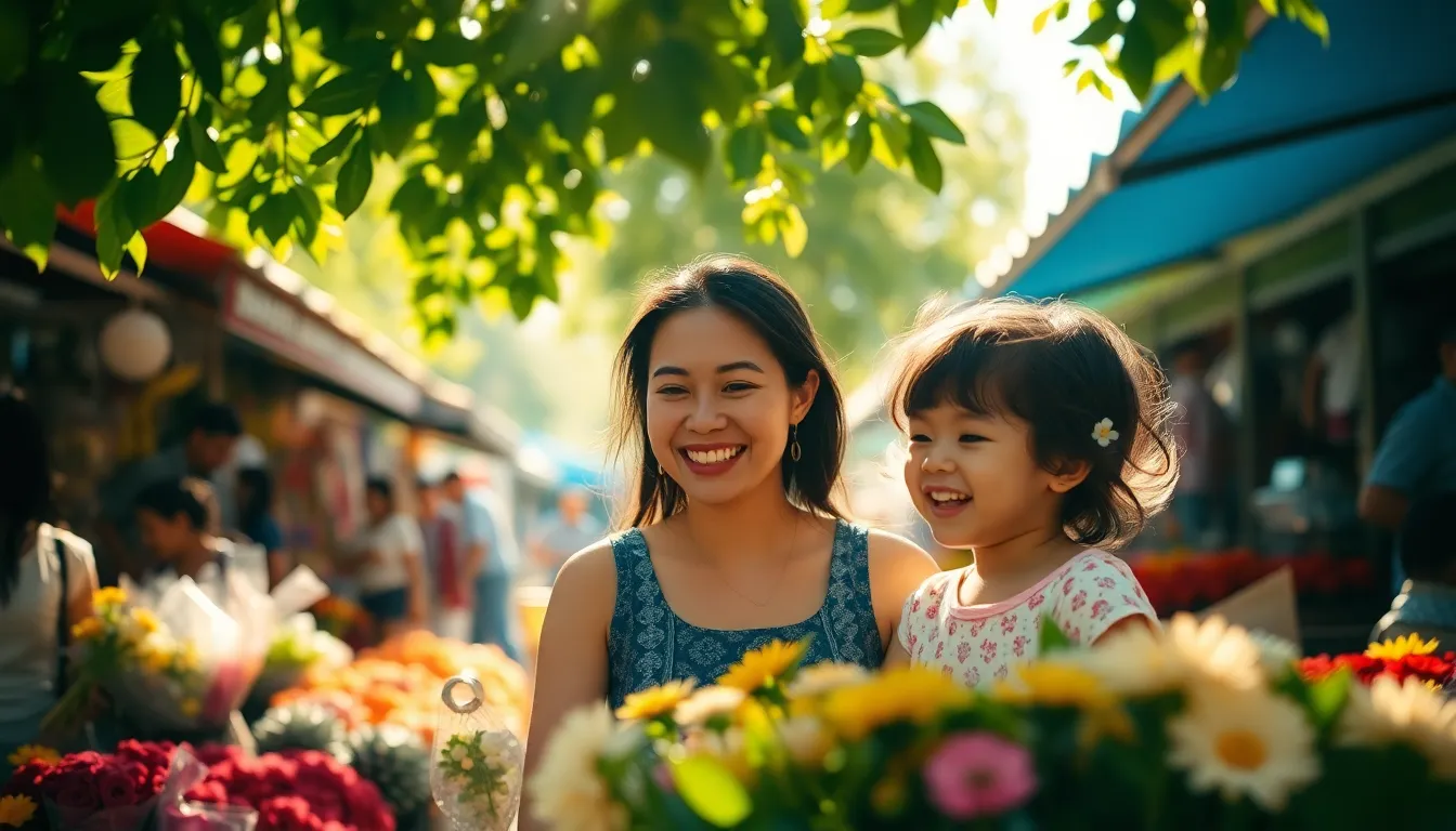 Mother and Child at Flower Market