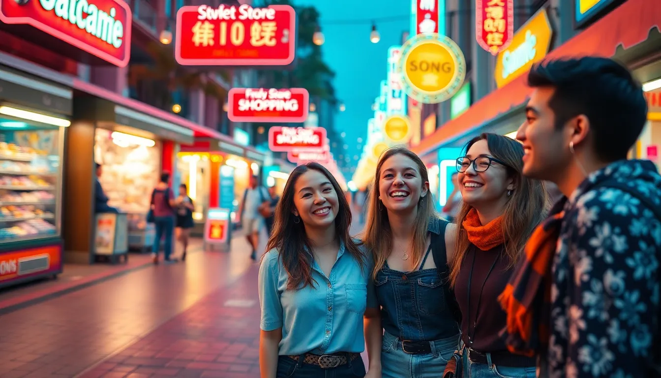 Friends Enjoying Outdoor Shopping Festival
