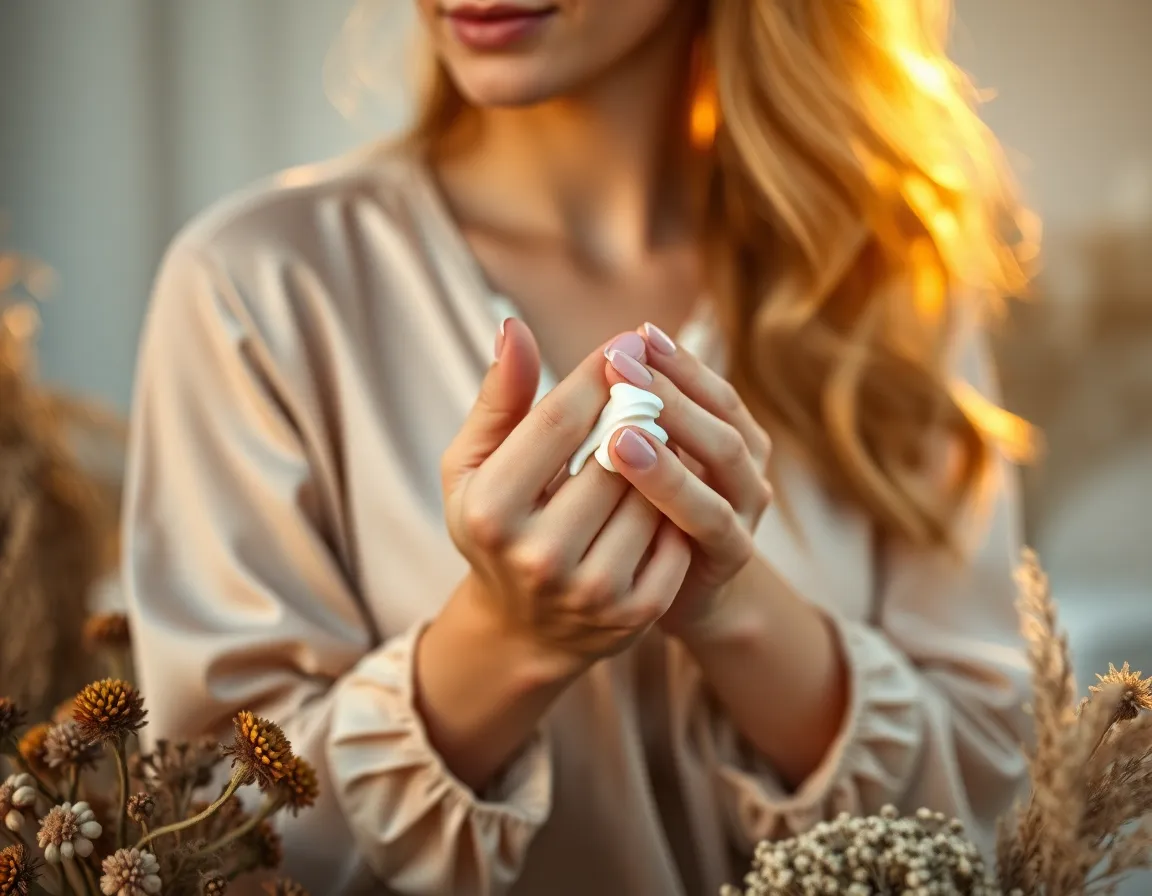 Applying Luxurious Cream During Golden Hour