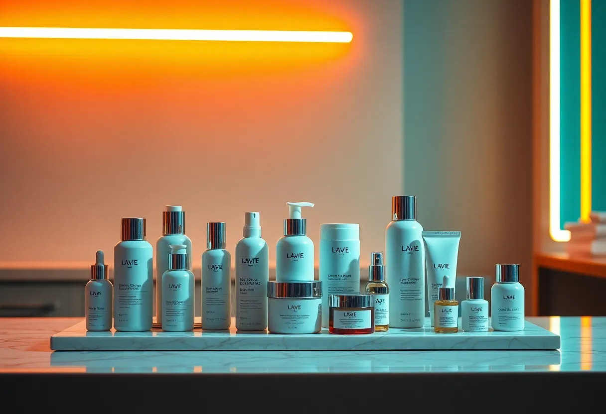 Stylish Skincare Display with Neon Accents