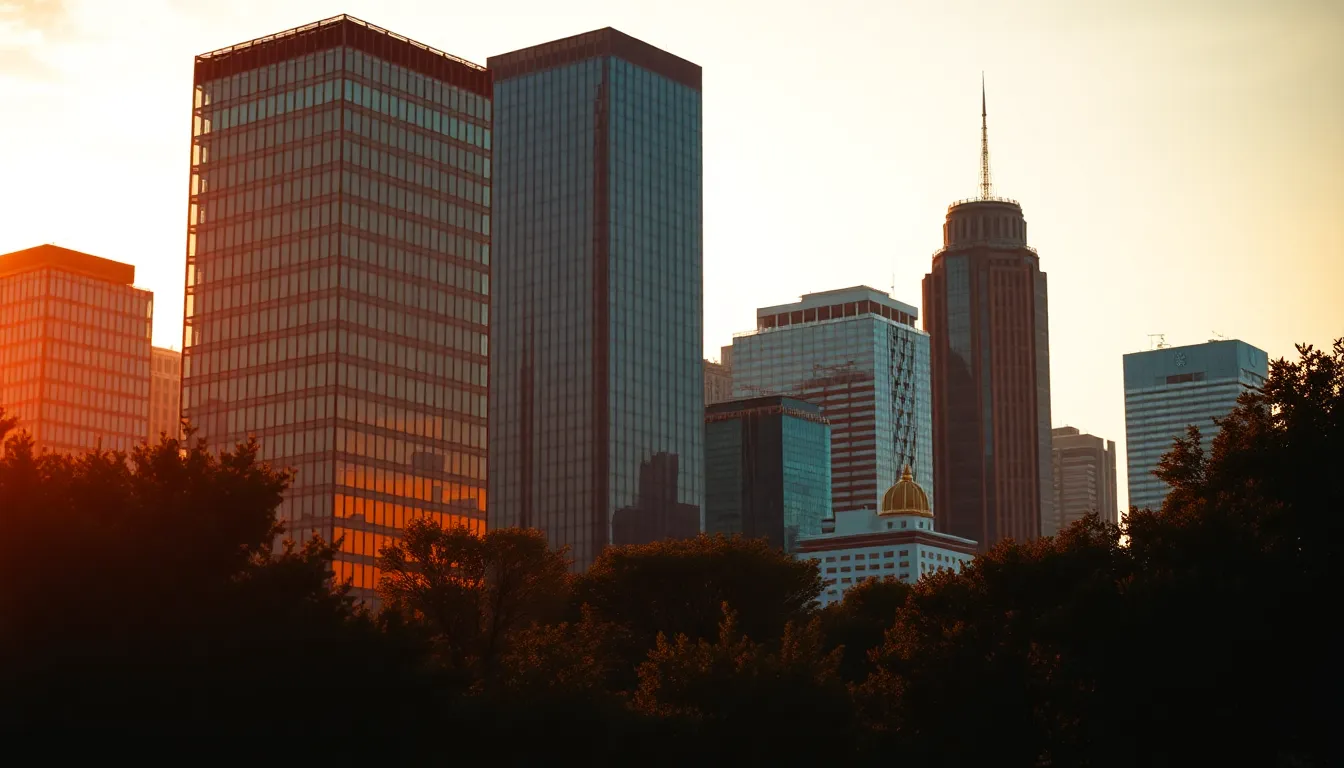 Dramatic City Skyline at Sunset