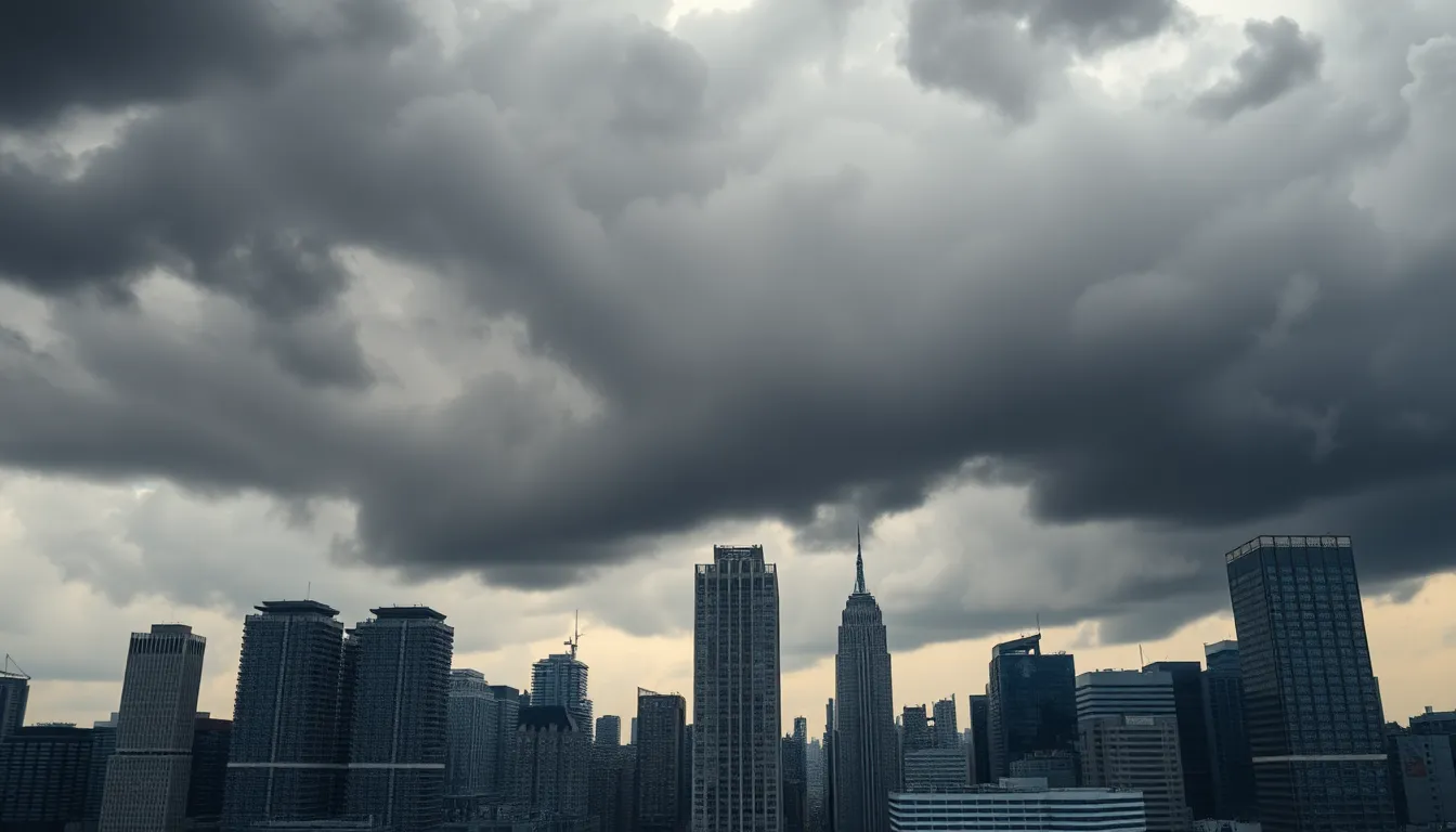 City Skyline Under Stormy Skies