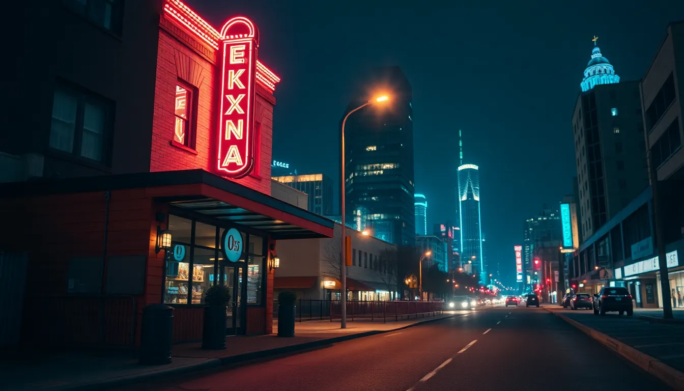 Vibrant Night Skyline with Neon Lights
