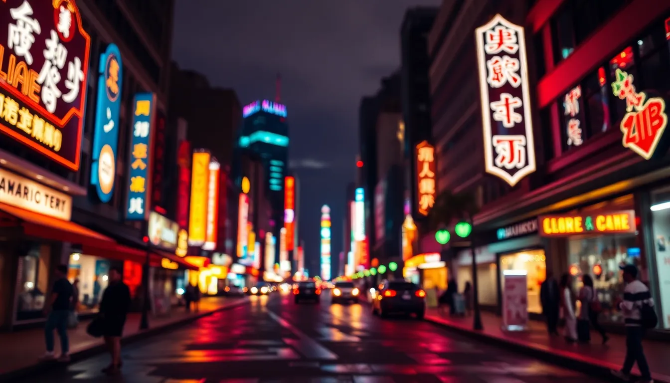 Vibrant Night Skyline with Neon Lights