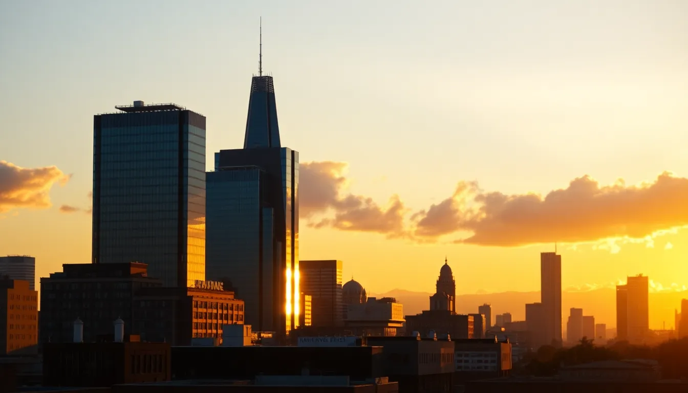 Sunrise Over City Skyline