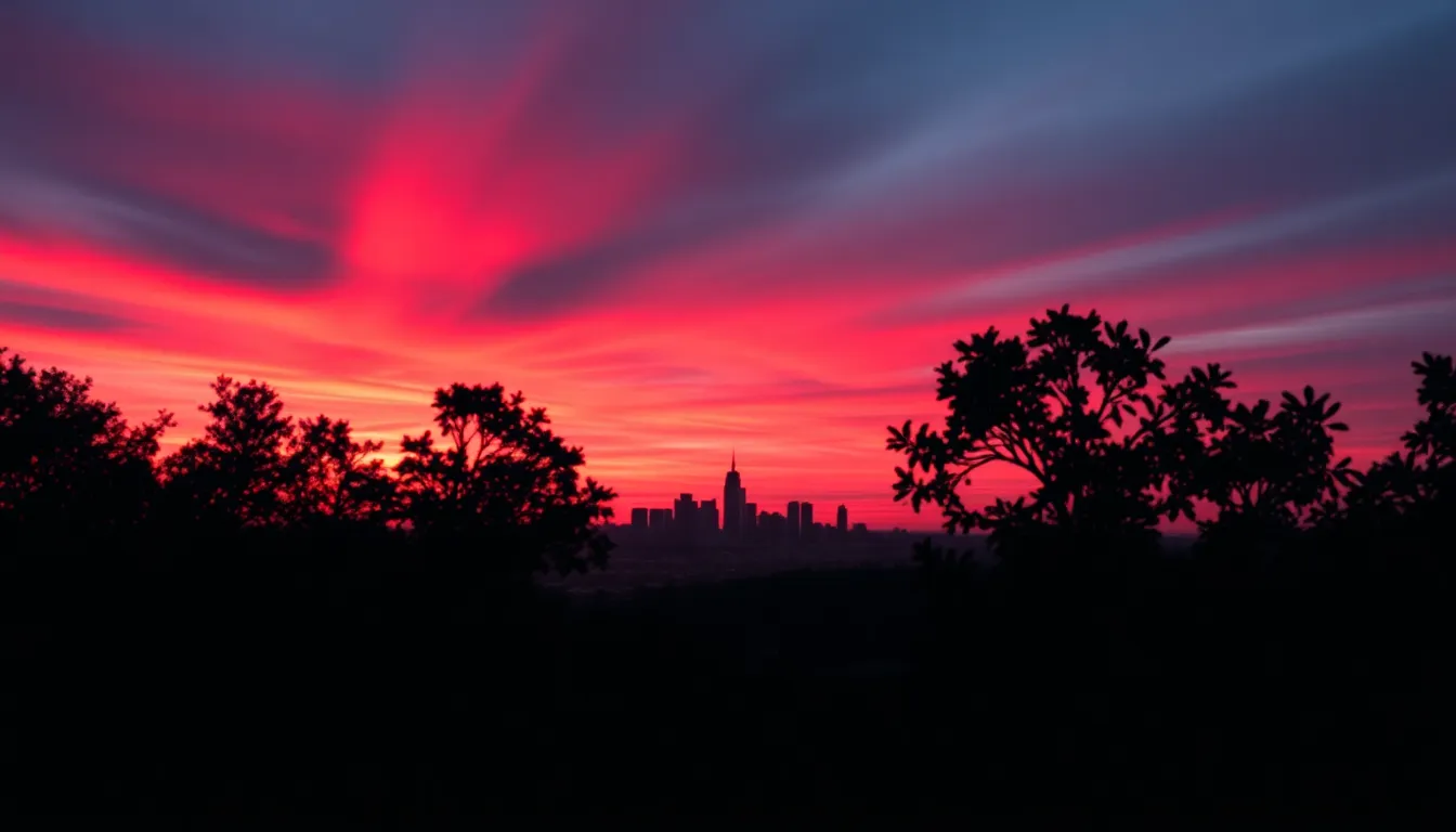 Dramatic Sunset Skyline from a Hilltop