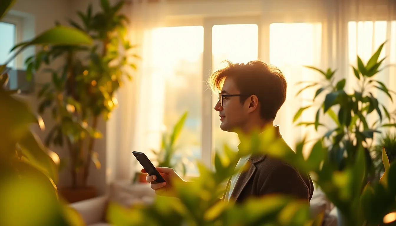 In a cozy living room illuminated by flickering firelight, a family joyfully engages with smart home technology, including a sleek voice assistant. The soft, warm glow from smart bulbs complements the inviting atmosphere, perfect for family gatherings. The selective focus captures their expressions, conveying warmth and connection while the rich textures of the plush sofa and wooden flooring enhance the overall comfort of the setting. This image encapsulates the harmony of modern technology within a loving home.