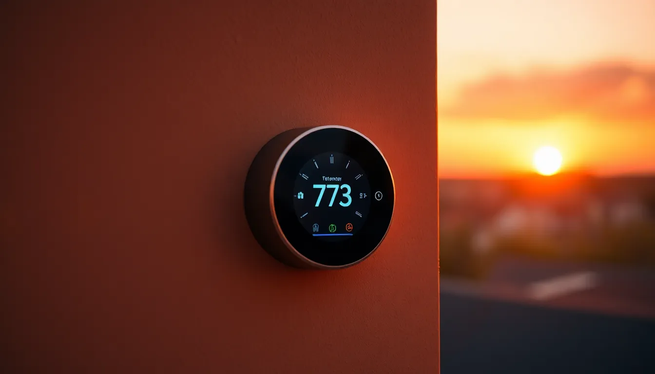 Smart Thermostat on Wall During Sunset