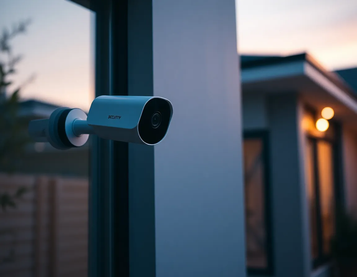 Smart Home Security Camera on Exterior Wall