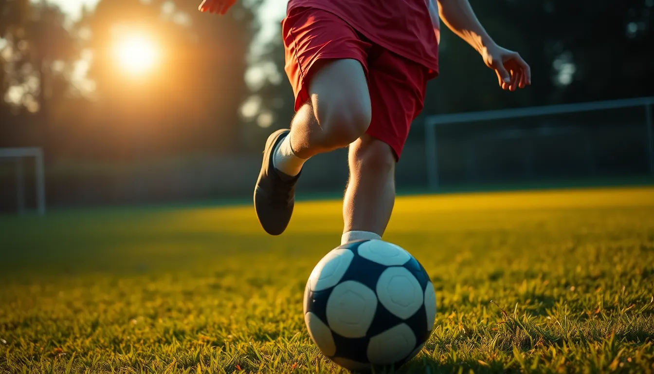 Action Shot of Soccer Player Kicking a Ball