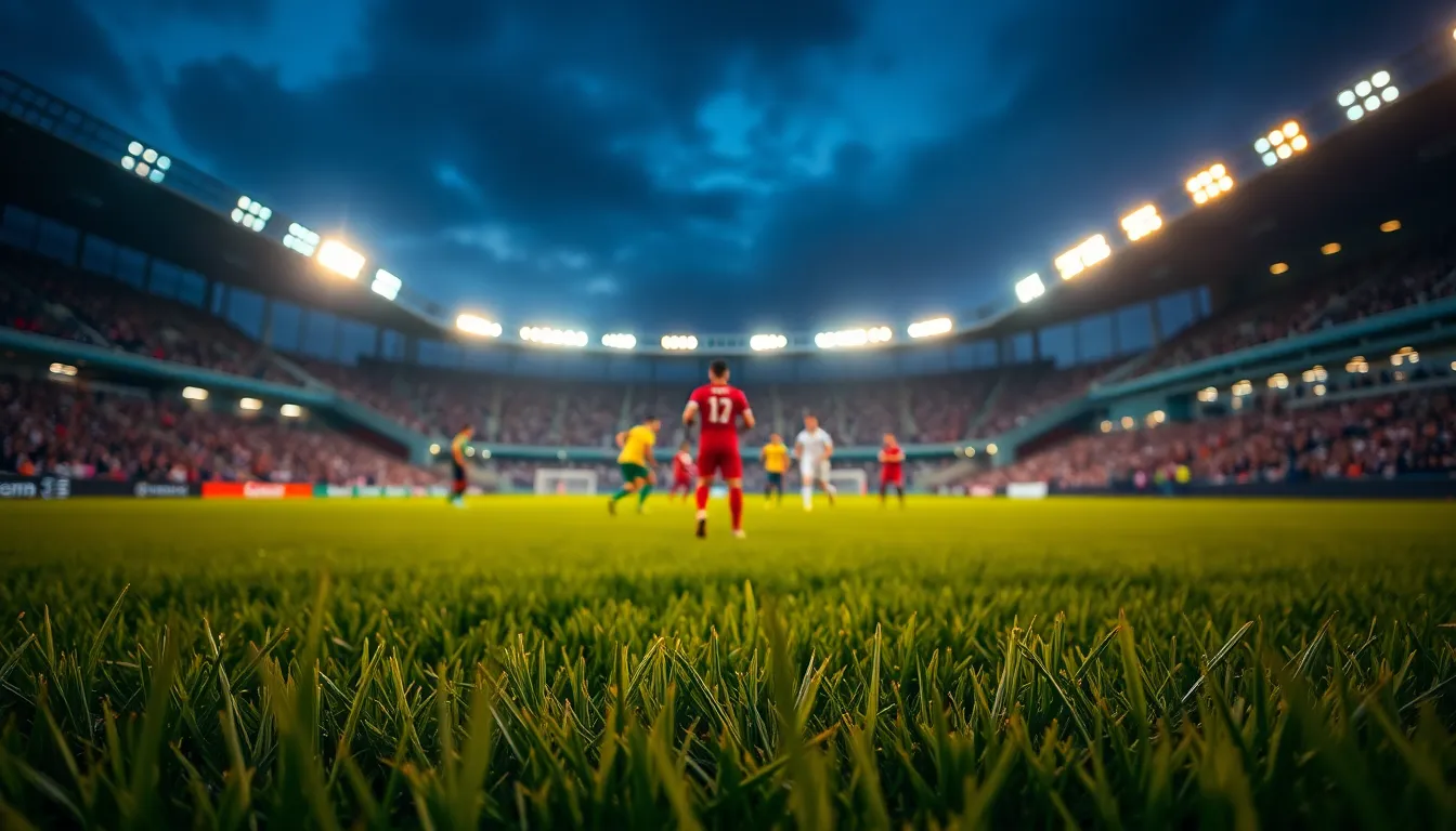 Exciting Soccer Match Under Stadium Lights