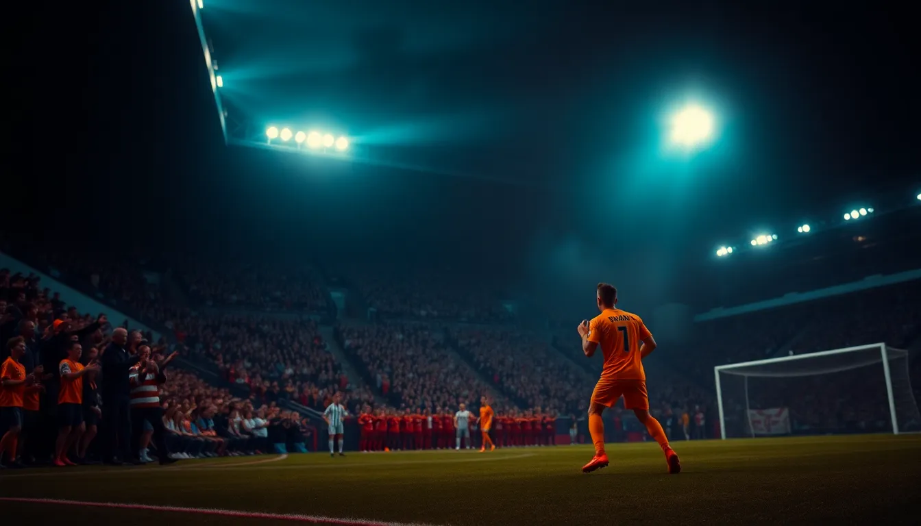 Nighttime Soccer Match Under Stadium Lights
