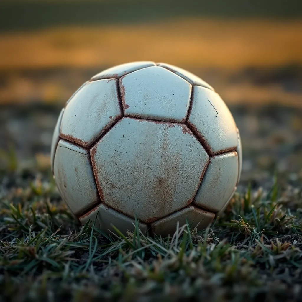 Worn Soccer Ball on the Pitch