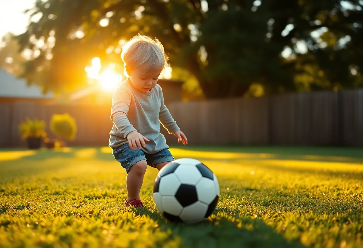 Child Practicing Soccer in Backyard