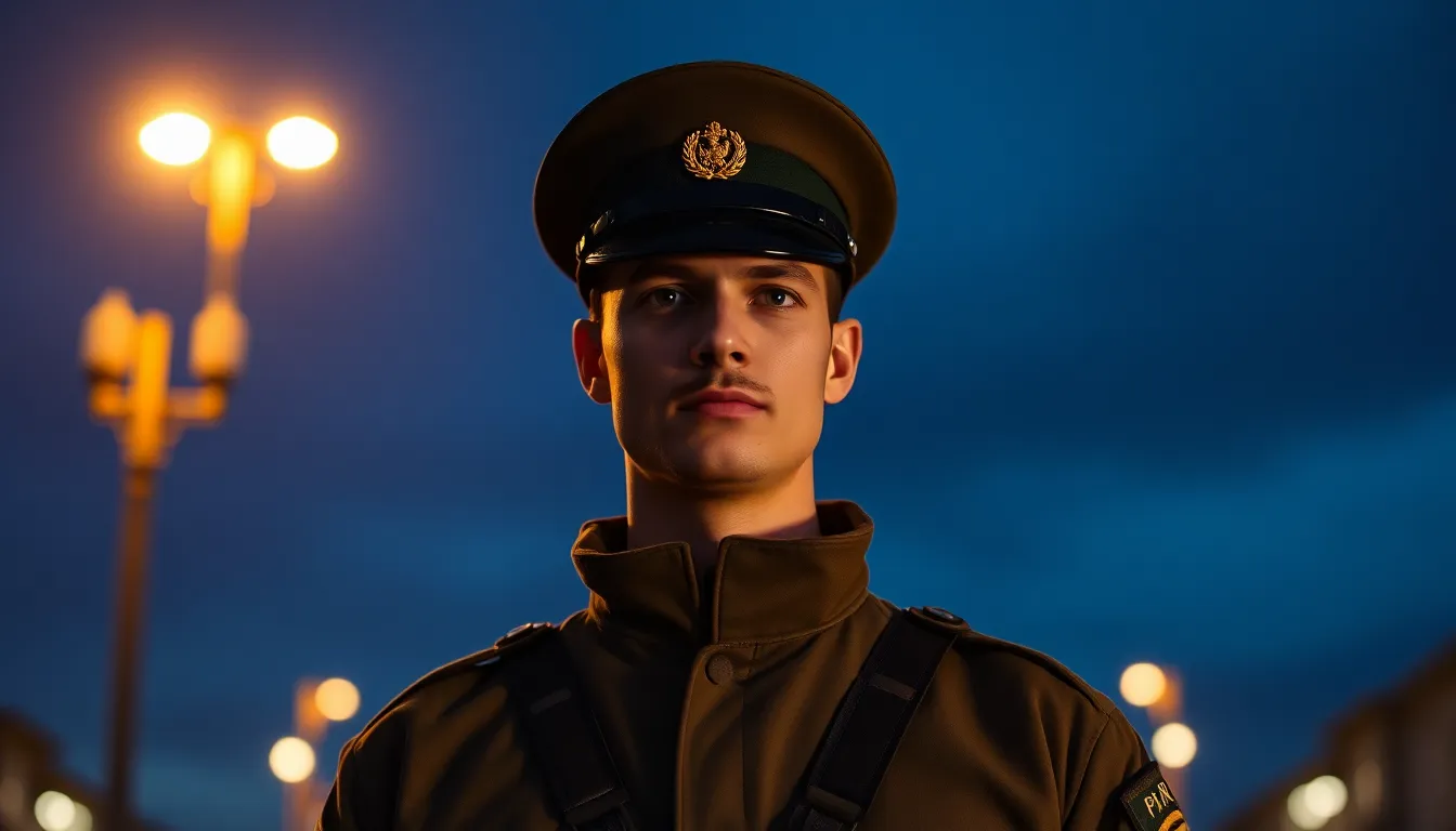 Soldier on Guard at Military Base Entrance