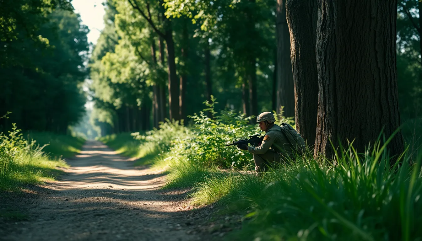 Soldier Camouflaged in Forest Terrain