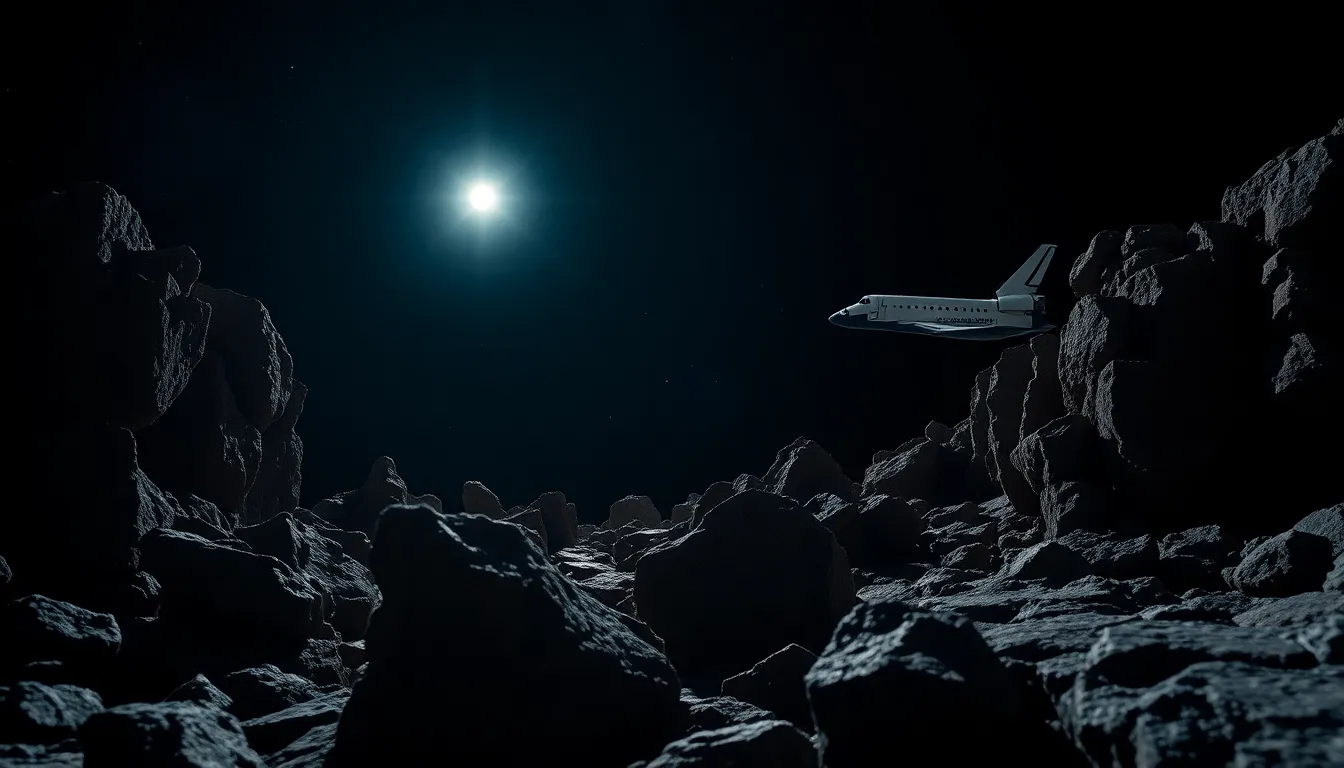 Space Shuttle Amidst Rocky Terrain