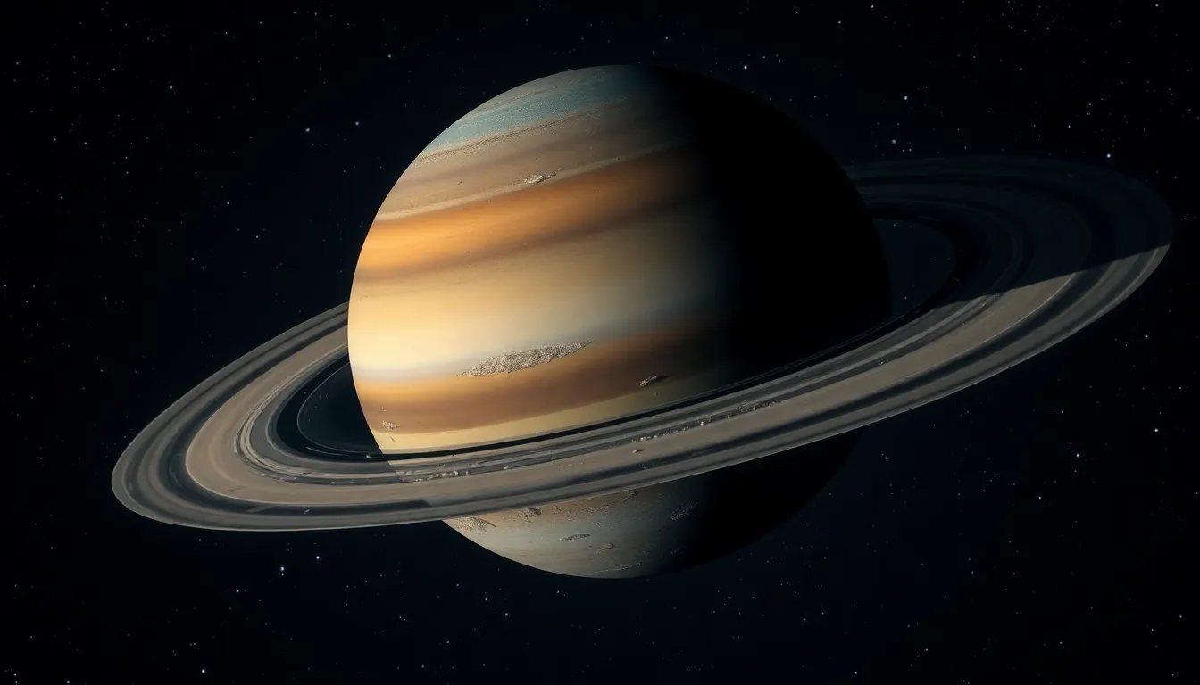 Majestic Rings of Saturn Against Starry Sky