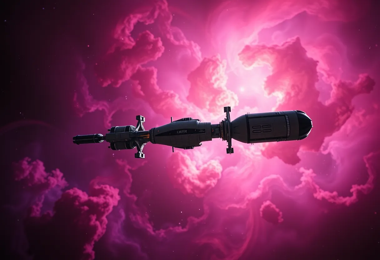 Space Station Docking Amidst Colorful Nebula