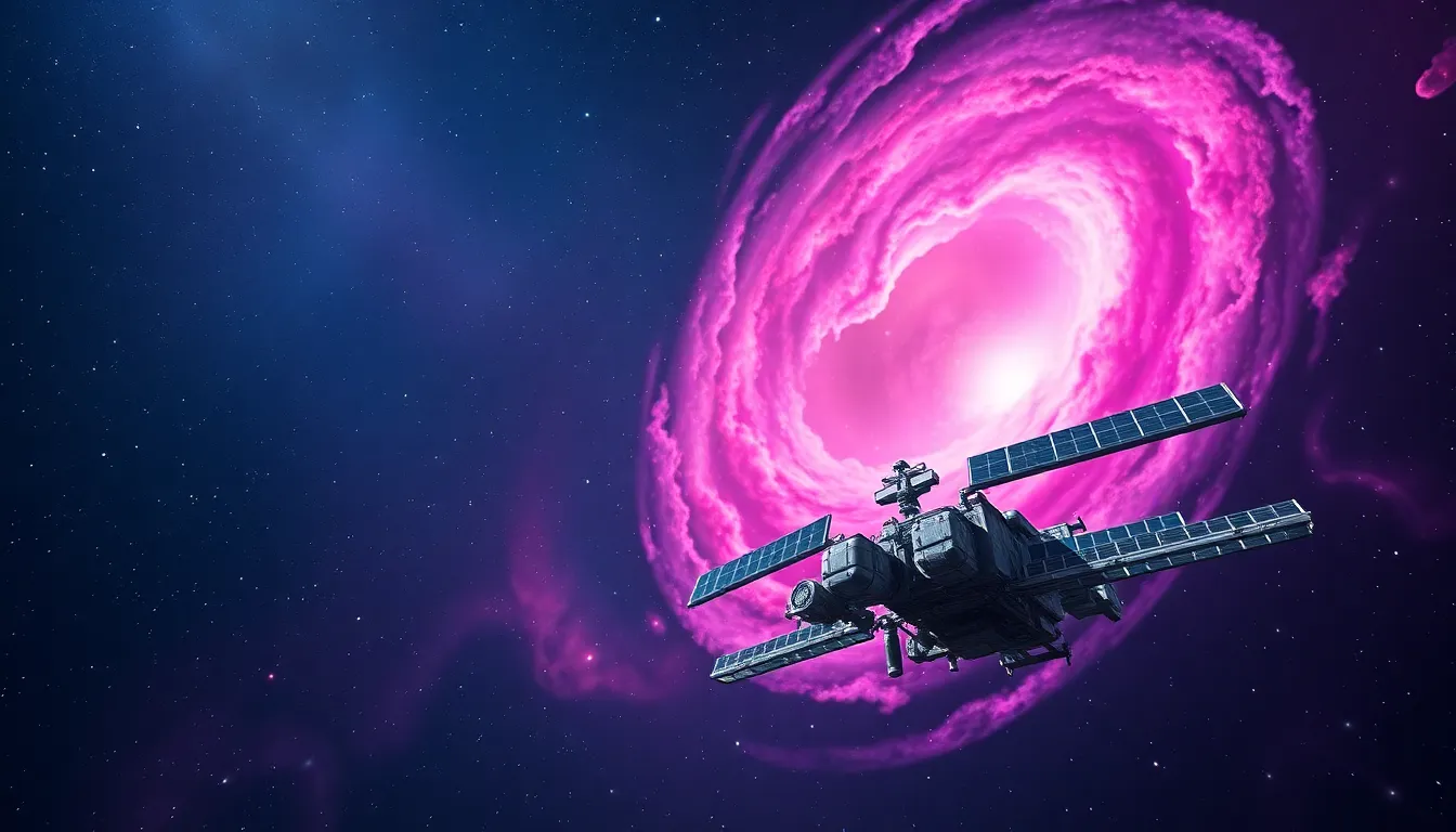 A stunning view of a futuristic space station gracefully orbiting Earth, highlighted by dramatic lighting and a deep blue atmosphere. The metallic surfaces of the station glisten under the soft reflections of the planet below, creating a striking contrast with the vibrant stars. This composition beautifully captures the elegance of human engineering set against the vastness of space, inviting viewers to imagine the possibilities of space exploration.