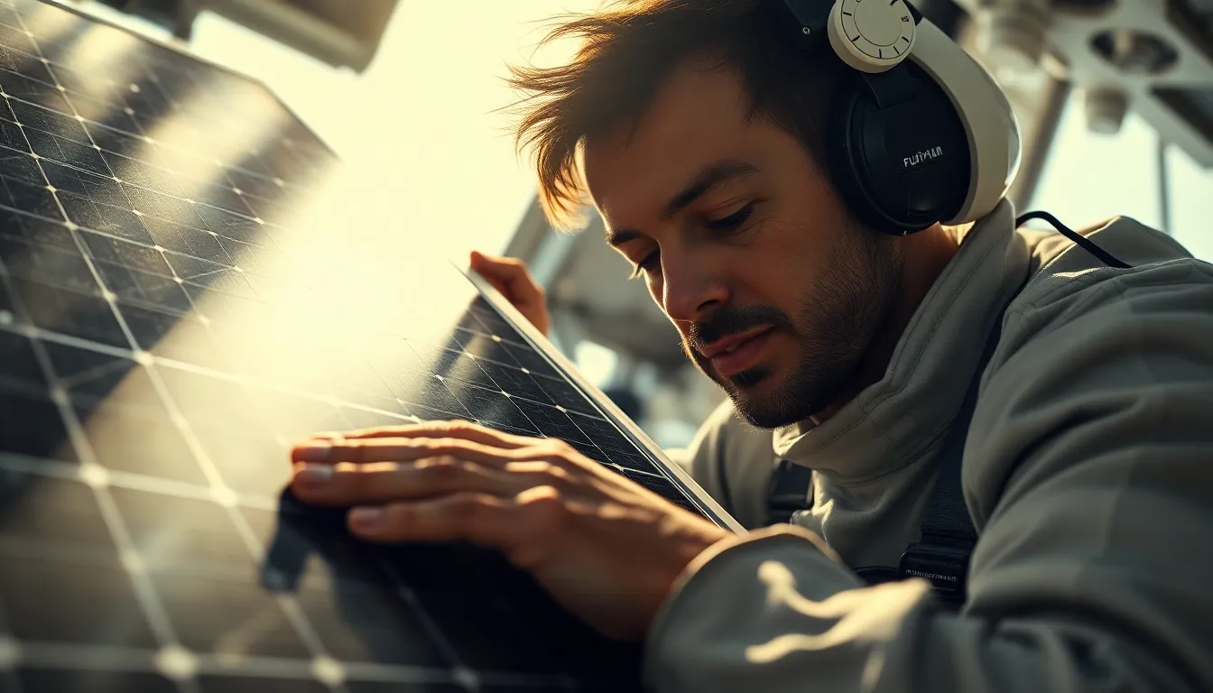 Technician Working on Space Station Solar Panels
