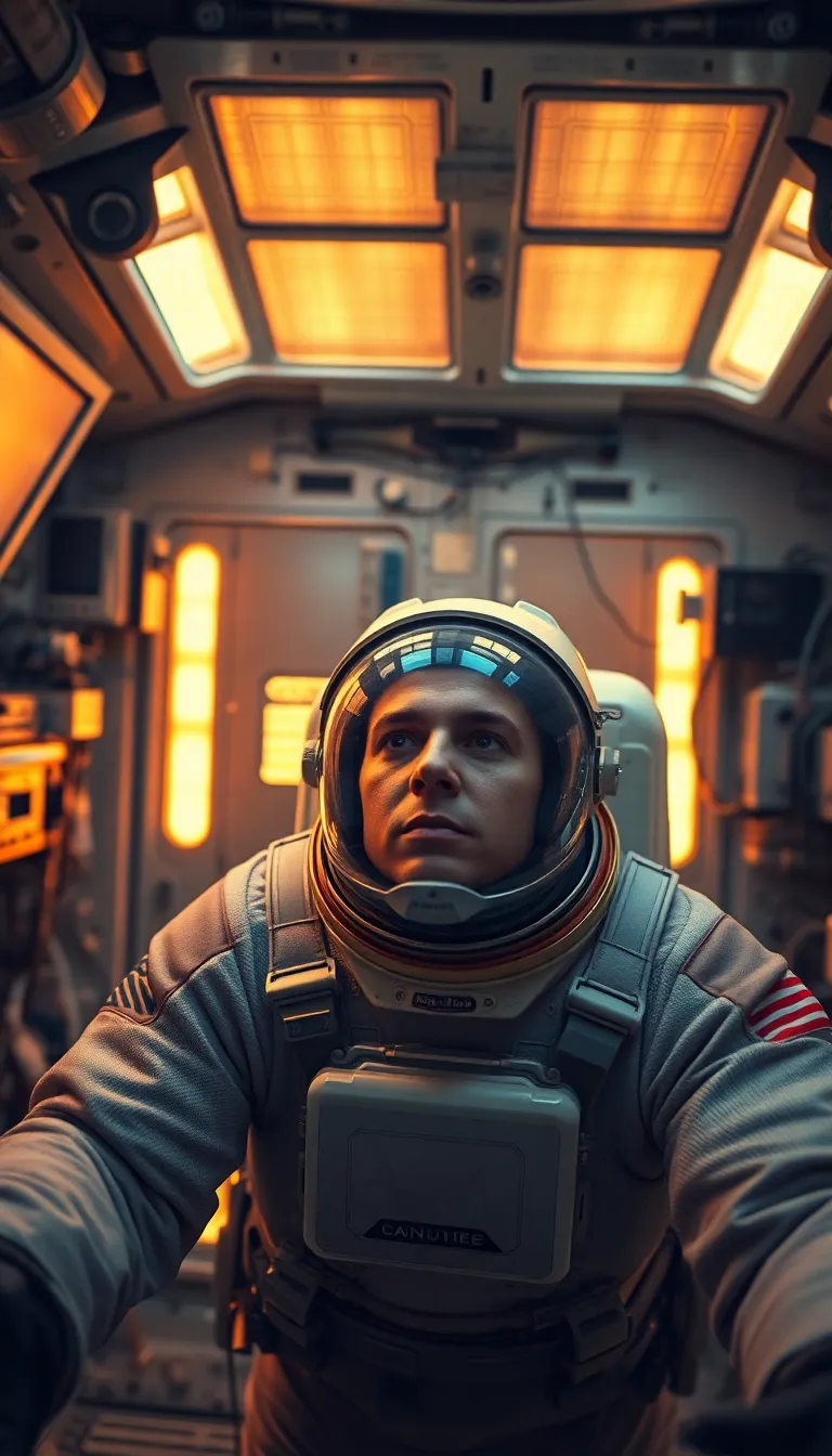 Astronaut in Zero Gravity Inside Space Station