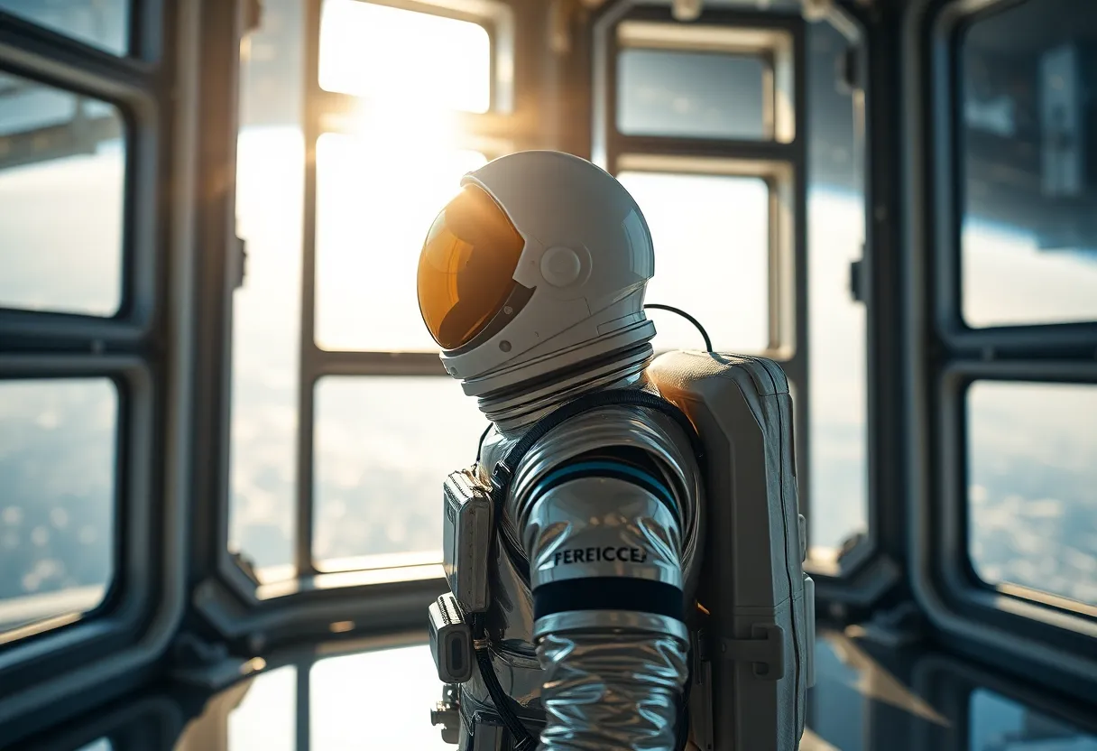 Astronaut Gazing Into Space from Station