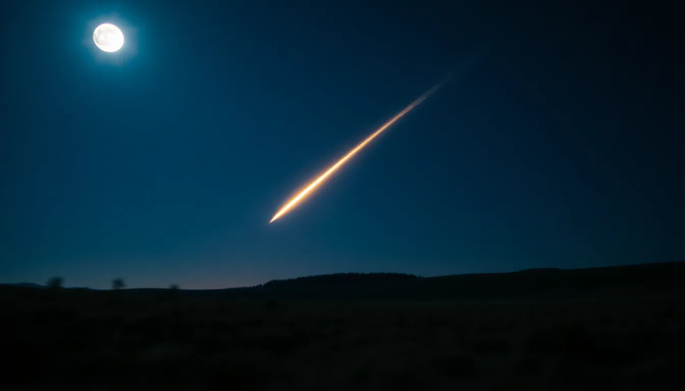 Fiery Meteor Streaking Through Night Sky