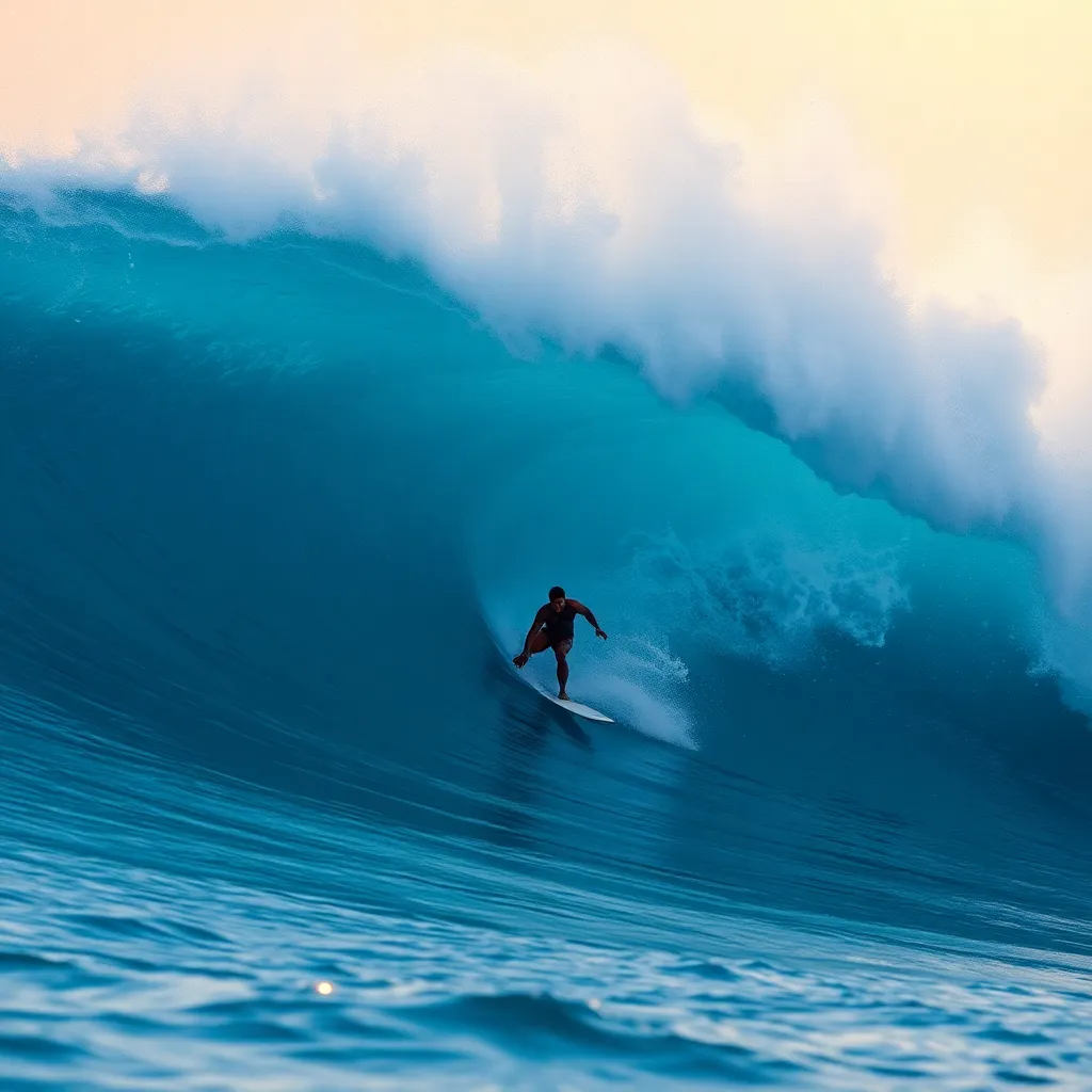 Professional Surfer Riding Massive Wave