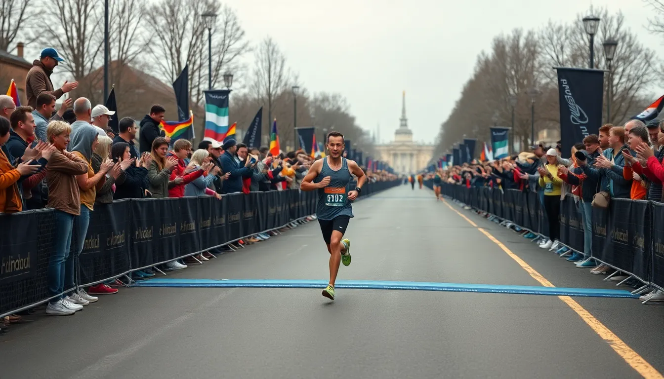 Marathon Runner Crossing Finish Line