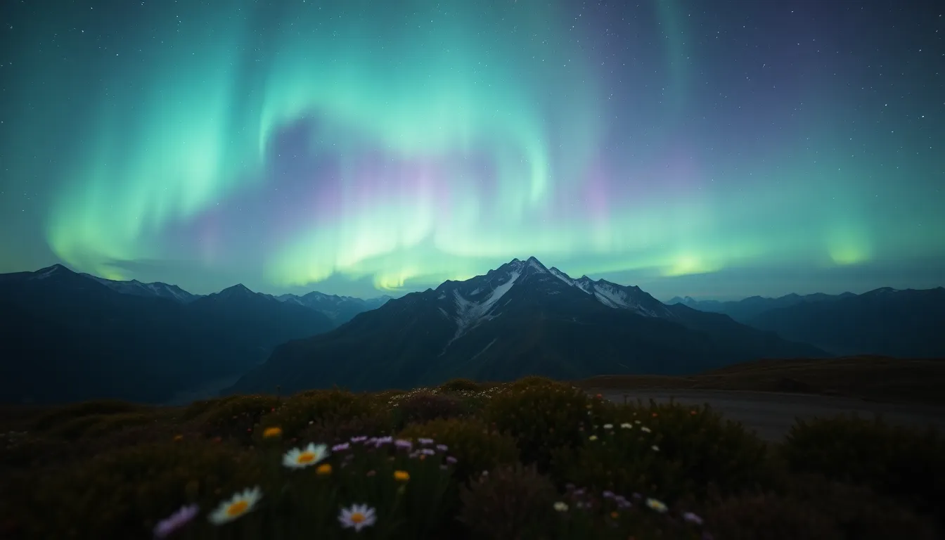 Aurora Borealis Over Mountain Landscape