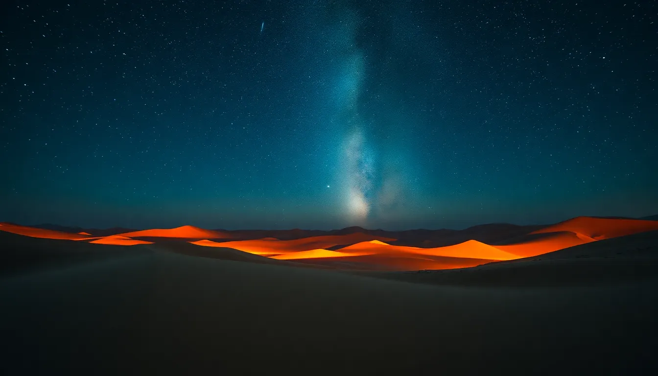 Shooting Stars Over Desert Landscape