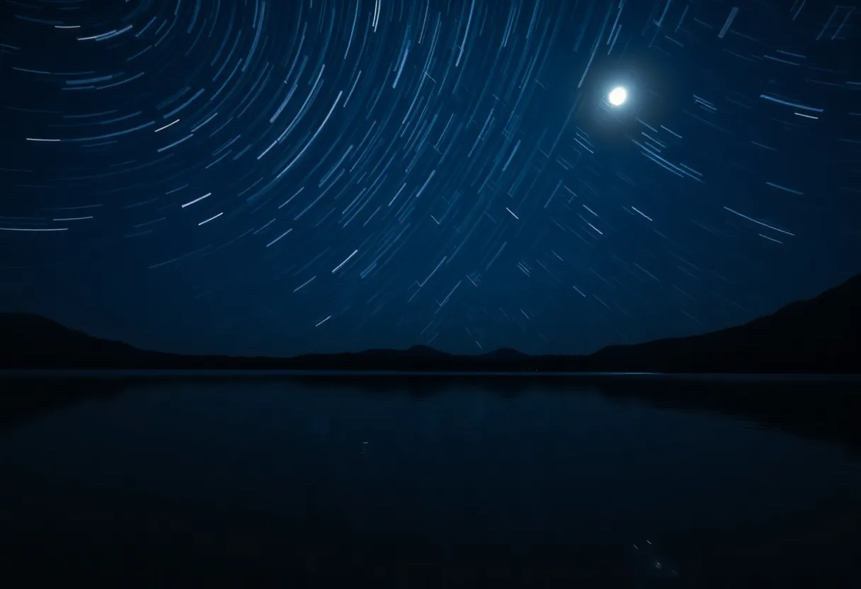 Star Trails Reflected on Tranquil Lake