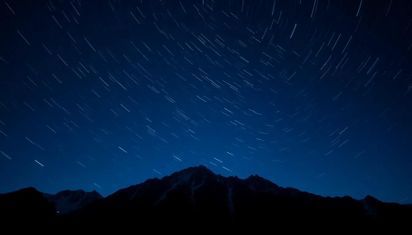 Star Trails Over Mountain Range