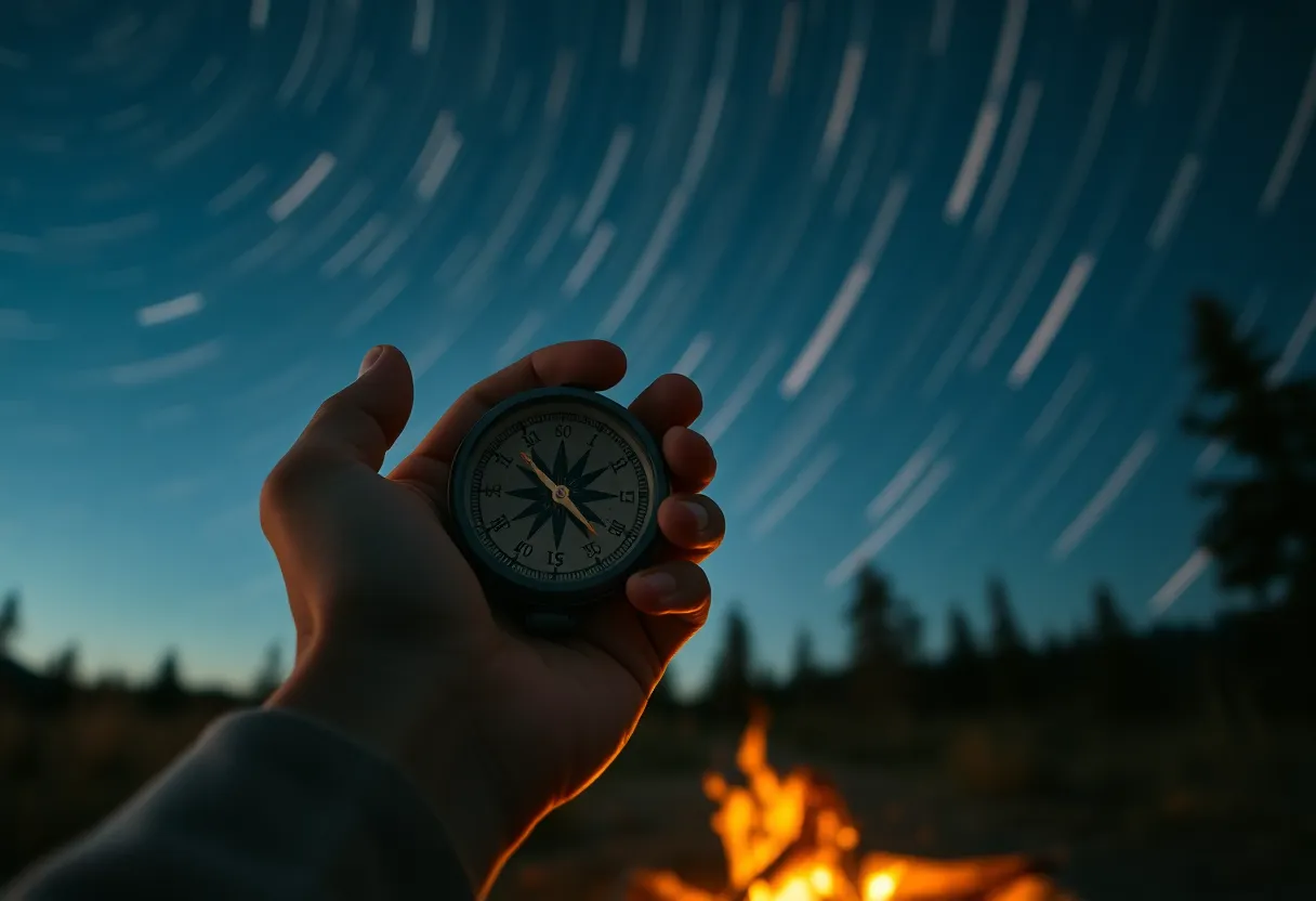 Compass Under Star Trails