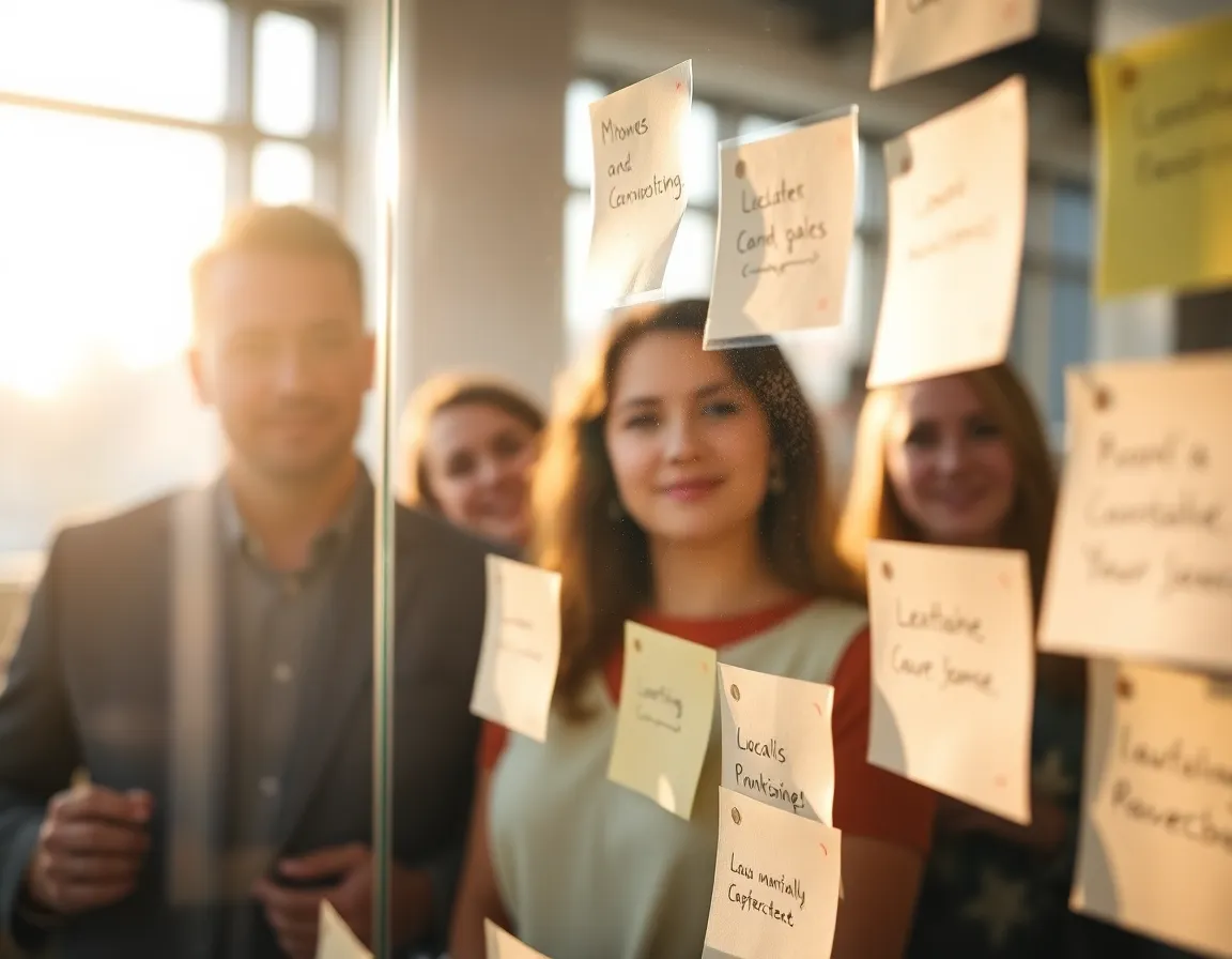 Startup Team Brainstorming on Glass Wall