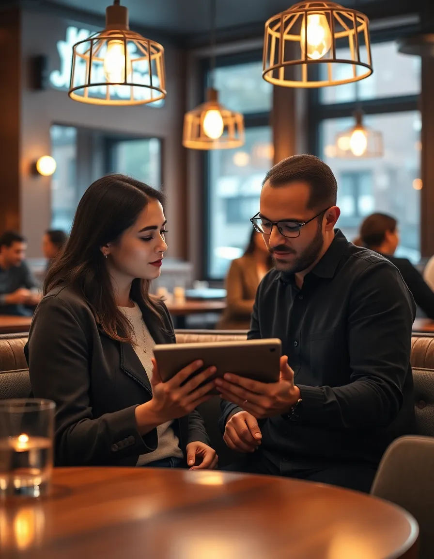 Startup Team Member Reviewing Strategy in Café