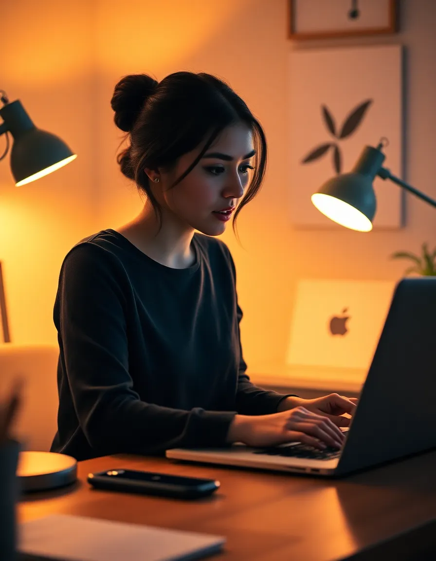 Startup Founder Working Late at Desk